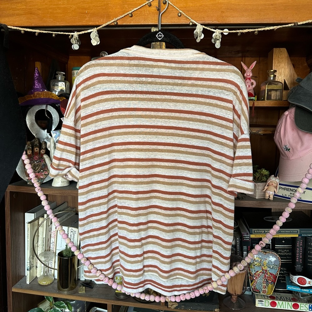 Aerie striped tan, white and burnt orange tee sz medium - Picture 3 of 5
